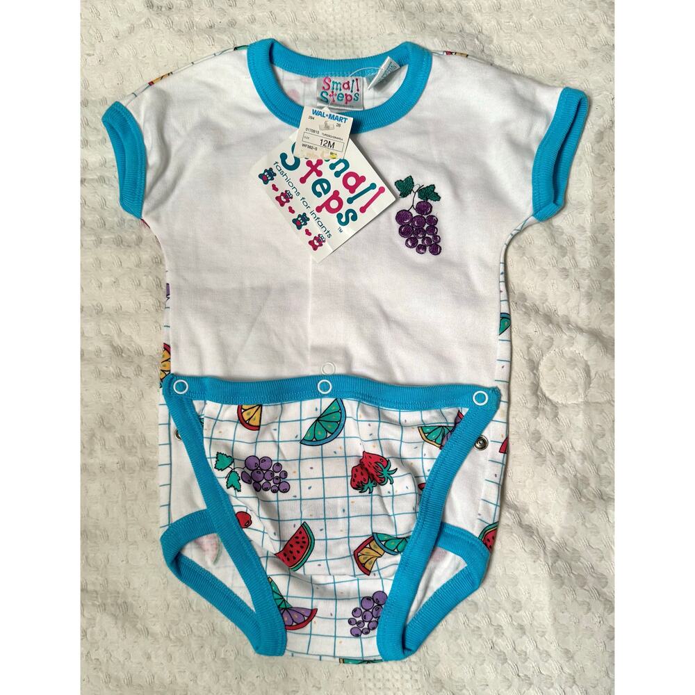 Vintage Small Steps Baby Fruit Print Onesie Body Suit size  12m NWT